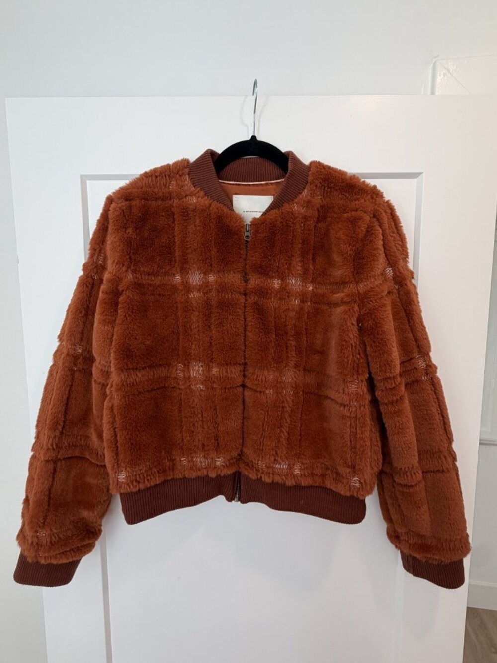 Anthropologie Rust Faux Fur Bomber Jacket Size S